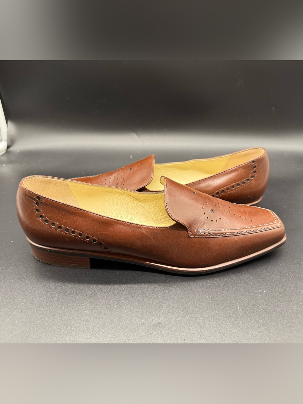 Bally Switzerland Women’s 10 M Brown Leather Loafers Slip On Square Toe Vintage